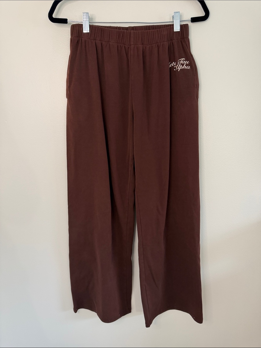 Zeta Tau Alpha ZTA Sorority Sweatpants Brown Wide-Leg cotton Lounge Pants Large